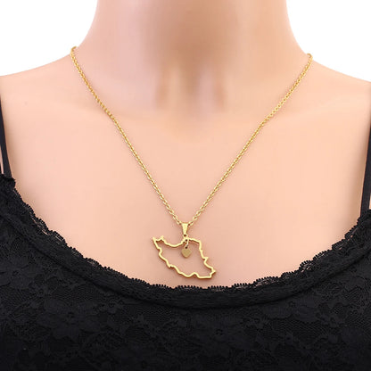 Islamic Republic of Iran Map Pendant Necklace Stainless Steel Gold/Silver Color Men Women Country Map Jewelry Gift