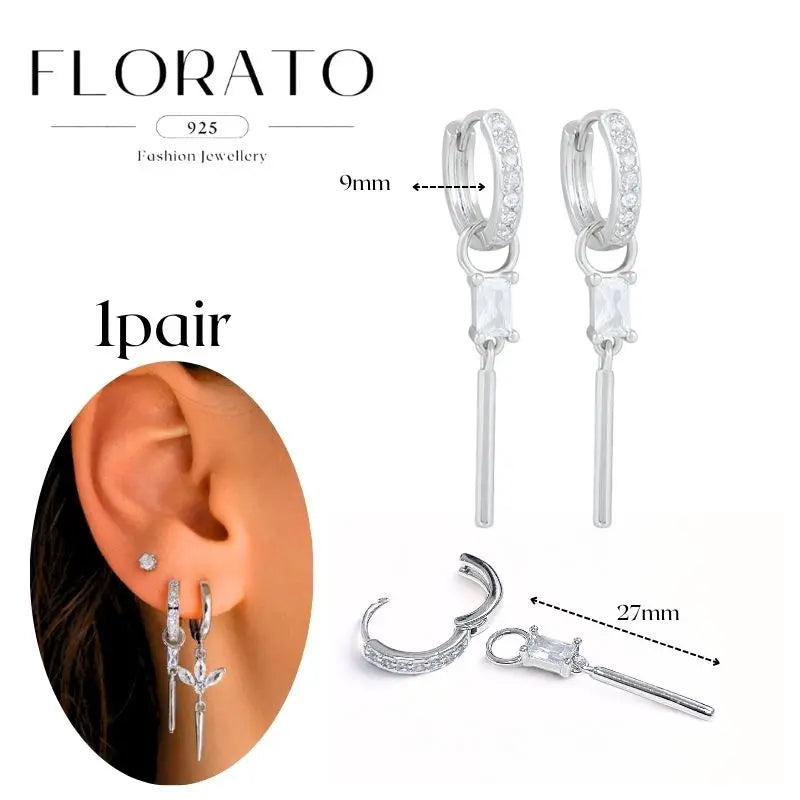 Women Pure Silver Series 925 Sterling Silver Ear Needle Geometric/Butterfly Flowers Pendant hoop Earrings Crystal Zircon Jewelry