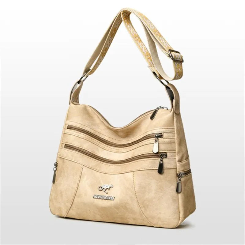 Vintage Style Shoulder Bag for Women Multi Layer Versatile Faux Leather Crossbody Bag Casual Handbag Purse with Zipper Closure