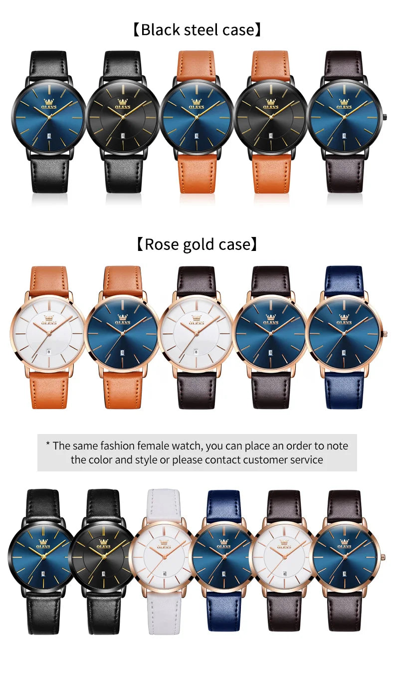 Top Brand OLEVS Ultra Thin 6.5mm Minimalist Fashion Quartz Watch for Men Leather Strap Auto Date Male Waterproof Mens Wristwatch
