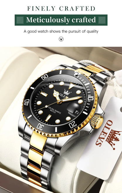 OLEVS Men's Watch Luxury Top Brand One-Way Rotating Outer Ring Design Quartz Watch for Men Auto Date Waterproof Wrist Watches