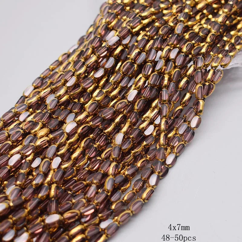 4x7mm 50pcs/lot Briolette Oval Glass Beads Plating Gold Color Crystal Glass Loose Spacer Beads For Beads for Jewelry Making DIY