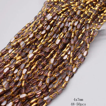 4x7mm 50pcs/lot Briolette Oval Glass Beads Plating Gold Color Crystal Glass Loose Spacer Beads For Beads for Jewelry Making DIY