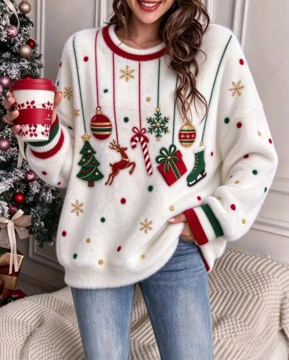 Soft Flannel Christmas Sweatshirt for Women Penguin Nutcracker Ornaments Crew Neck Casual Pullover