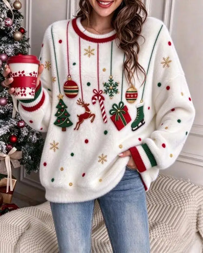 Soft Flannel Christmas Sweatshirt for Women Penguin Nutcracker Ornaments Crew Neck Casual Pullover