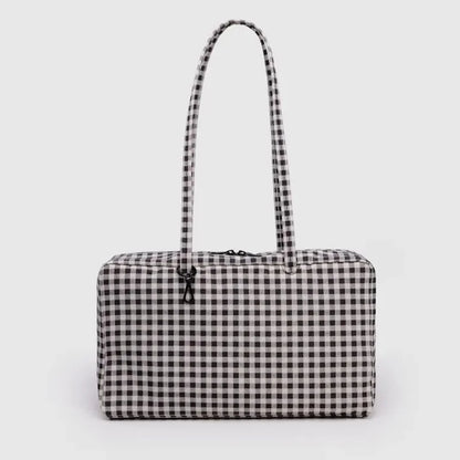 Simple Large-capacity Square Shoulder Bag Fashion Plaid Nylon Handbag Durable Canvas Material Travel Bag Daily Use Storage Bag