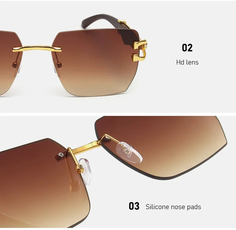Rimless Square Leopard Frame Outdoor Sunglasses For Man Designer Gradient Sun Glasses Woman Fashion Vintage Luxury Eyewear