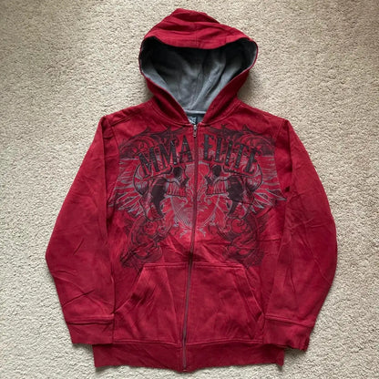 2025 American New Fashion Oversized Pattern Printed Zipper Hooded Sweater Men Y2K Gothic Harajuku Hip Hop Popular Couple Hoodies
