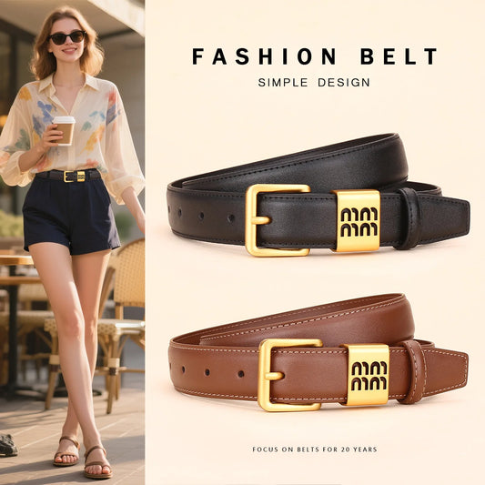 Genuine leather cowhide belt for women; versatile decorative waist belt with a sense of design; fashionable denim belt for ladie