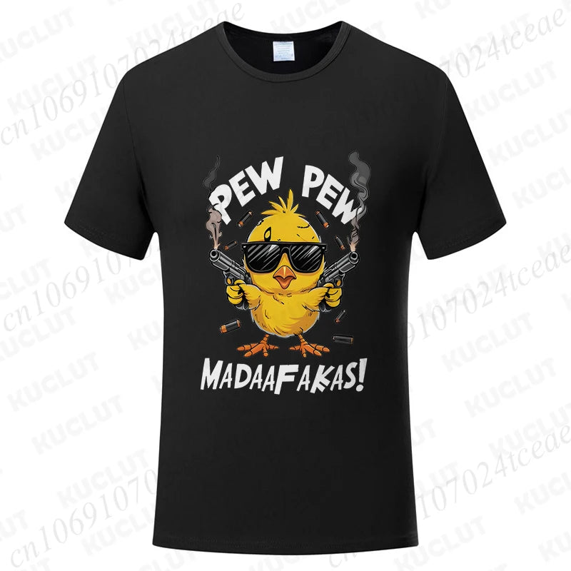 Pew Pew Madafakas Men's T-shirts Cute Chick Funny Graphic Tops Summer Short Sleeve Tees Trendy Streetwear Male Oversized Clothes