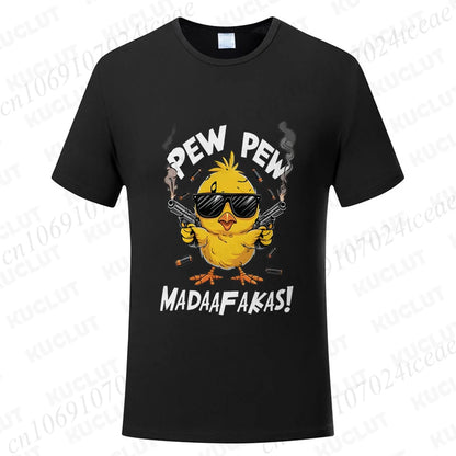 Pew Pew Madafakas Men's T-shirts Cute Chick Funny Graphic Tops Summer Short Sleeve Tees Trendy Streetwear Male Oversized Clothes