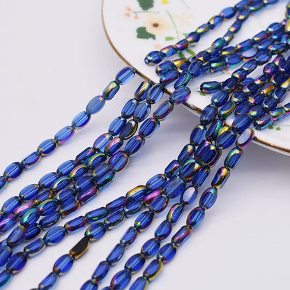 4x7mm 50pcs/lot Briolette Oval Glass Beads Plating Gold Color Crystal Glass Loose Spacer Beads For Beads for Jewelry Making DIY