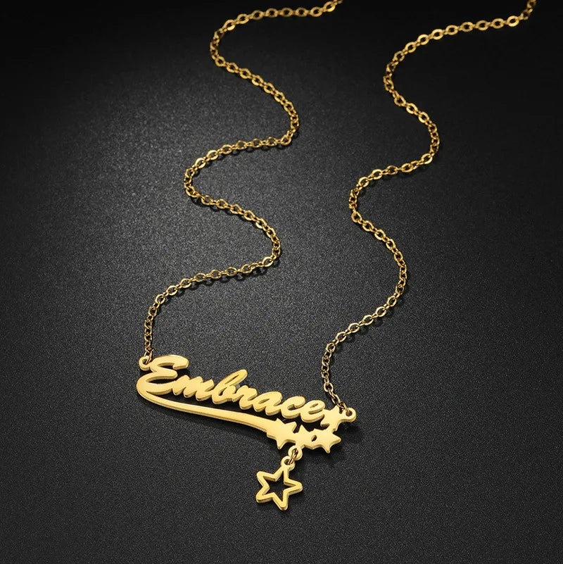  DOREMI Personalized Custom Necklace For Women Hollow Stars Pendant Customized Name Multiple Fonts To Choose For Gift Necklace
