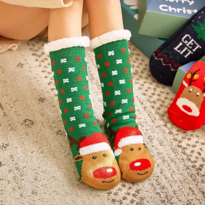 Christmas Gift Thermal Socks Women Winter Warm nightwear Plush Soft Floor Fuzzy Fluffy Fur Slipper Sock Thick Ladies Cute Cow