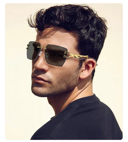 Rimless Square Leopard Frame Outdoor Sunglasses For Man Designer Gradient Sun Glasses Woman Fashion Vintage Luxury Eyewear