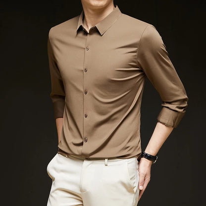 Premium Men's Ultra-Stretch Shirt - High-Quality Silky Business Formal Long-Sleeve Shirt for Social and Casual Wear