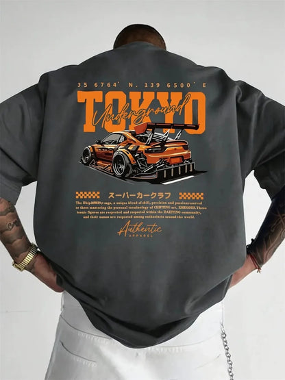 New men's summer fashion casual Japanese Tokyo pattern printed round neck short sleeved polyester fabric breathable T-shirt