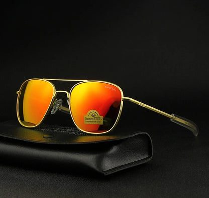 RE Sunglasses Men Top Quality Anti-Scratches American Army Military Mirror AGX Tempered Glass Lens Pilot Sun Glasses UV400