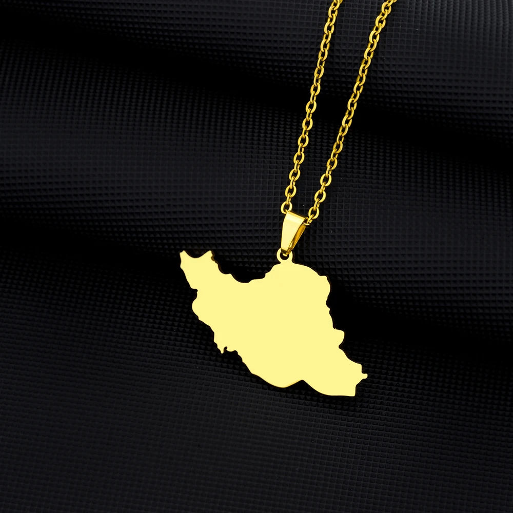 Islamic Republic of Iran Map Pendant Necklace Stainless Steel Gold/Silver Color Men Women Country Map Jewelry Gift
