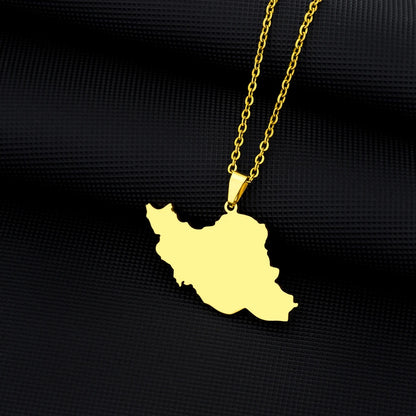 Islamic Republic of Iran Map Pendant Necklace Stainless Steel Gold/Silver Color Men Women Country Map Jewelry Gift