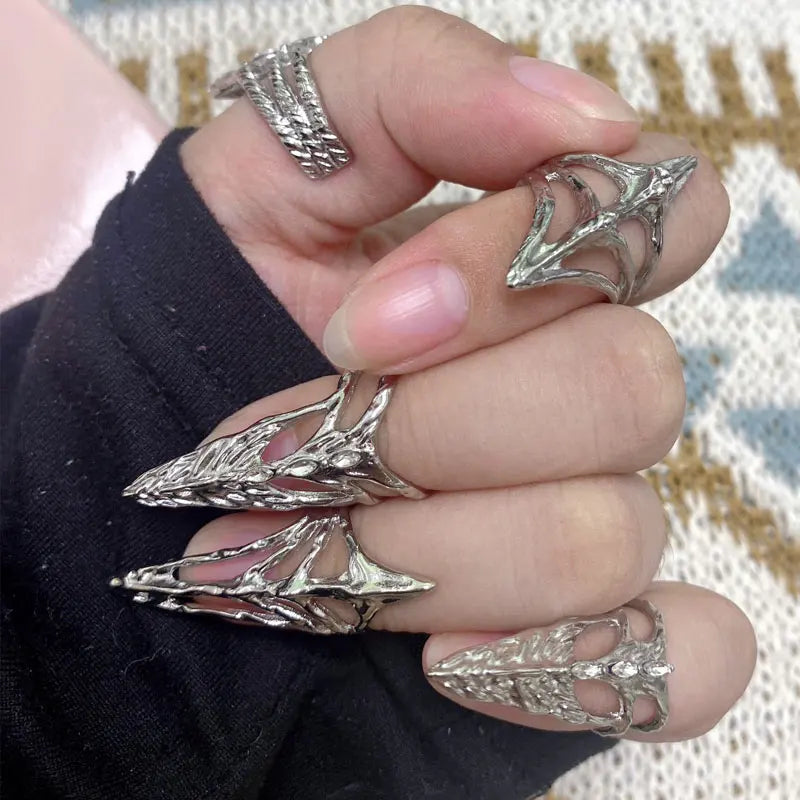 New Gothic Rock Machinery Manicure Fingertip Ring Nail Ring Punk Metal Jewelry Accessories for Women Party Gifts for Girlfriends