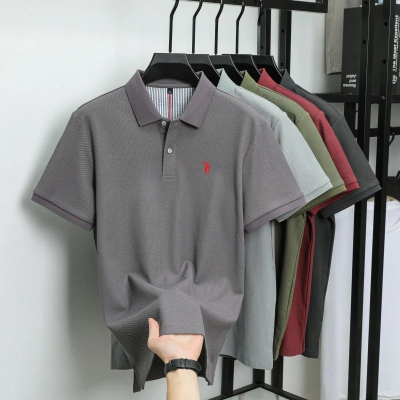 100% pure cotton men's breathable short sleeve T-shirt high-end luxury brand embroidered loose casual summer business polo shirt