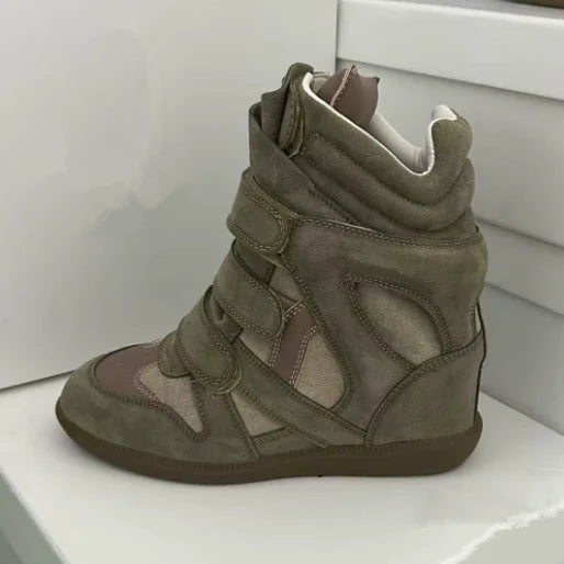 Women's High-top Shoes Suede Leather Casual Wedge Boots Flat Sneakers Hook Loop Heightening Shoes Luxury Short Botas Femininas