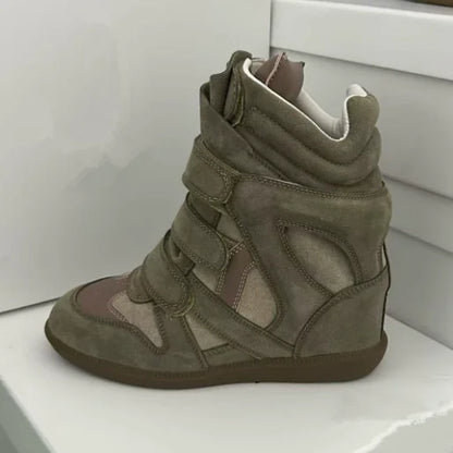 Women's High-top Shoes Suede Leather Casual Wedge Boots Flat Sneakers Hook Loop Heightening Shoes Luxury Short Botas Femininas
