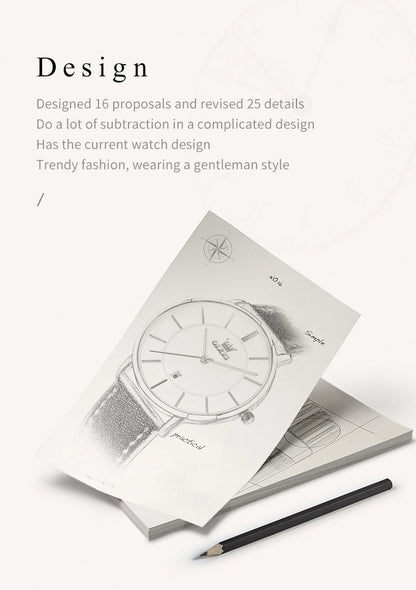 Top Brand OLEVS Ultra Thin 6.5mm Minimalist Fashion Quartz Watch for Men Leather Strap Auto Date Male Waterproof Mens Wristwatch