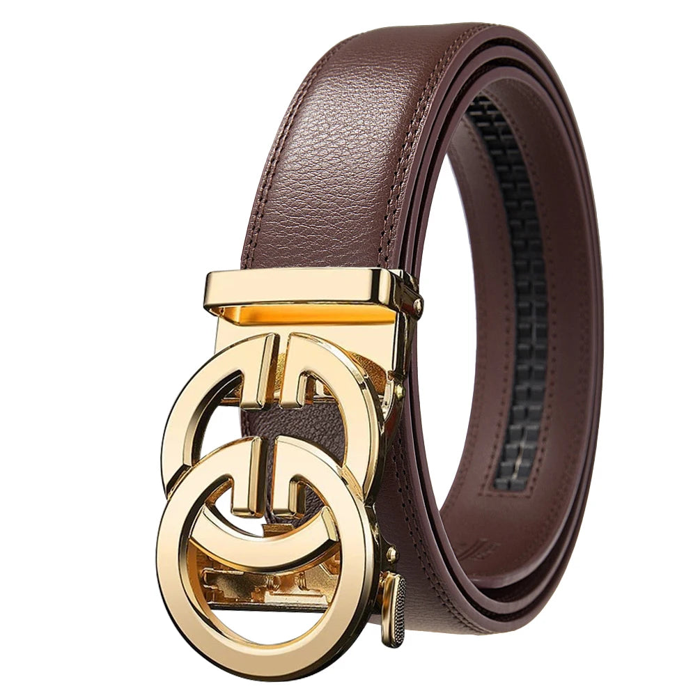 Fashion design belt for men, alloy buckle high quality PU leather automatic belt, adjustable ratchet business casual men's belt
