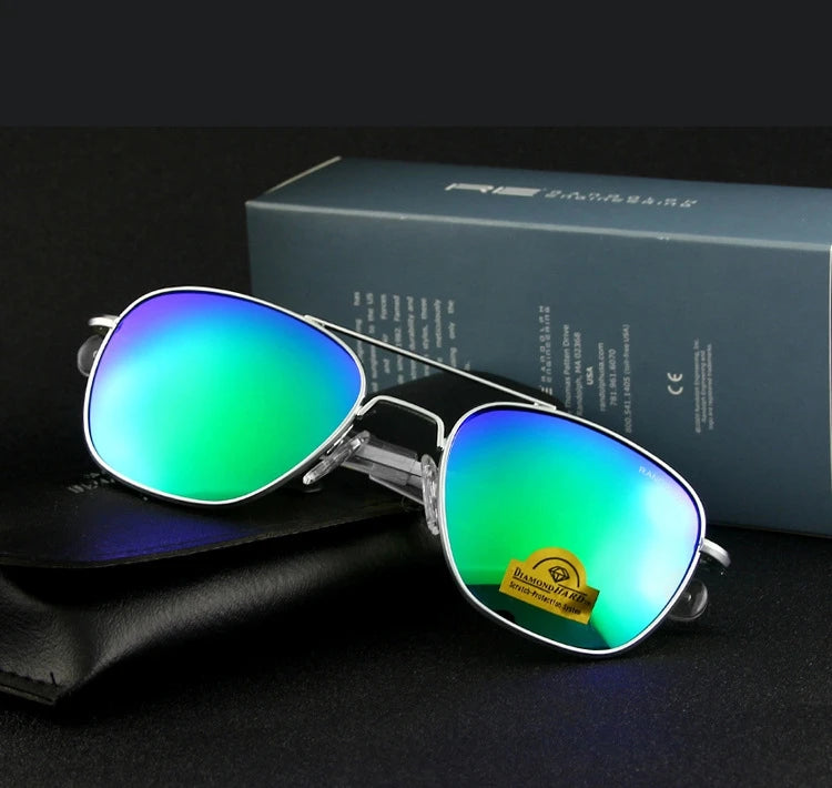RE Sunglasses Men Top Quality Anti-Scratches American Army Military Mirror AGX Tempered Glass Lens Pilot Sun Glasses UV400