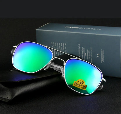 RE Sunglasses Men Top Quality Anti-Scratches American Army Military Mirror AGX Tempered Glass Lens Pilot Sun Glasses UV400