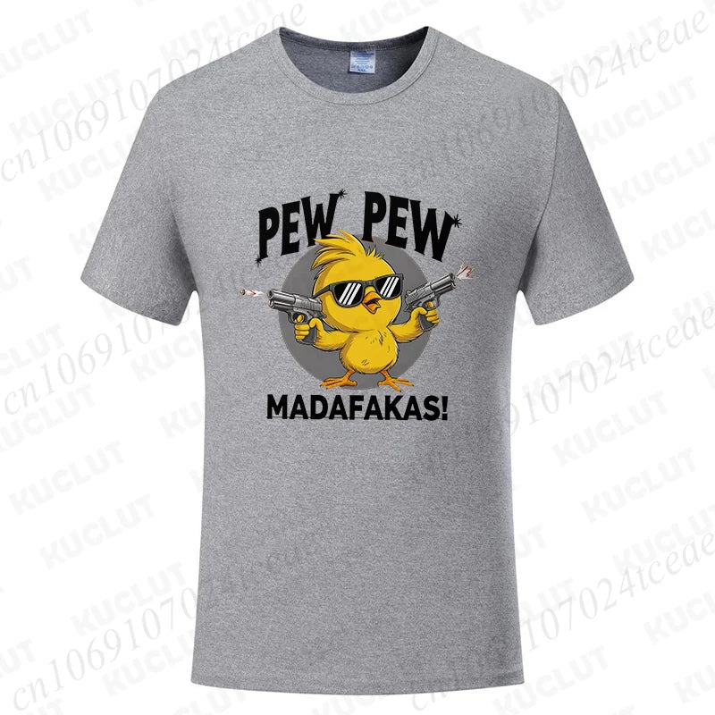Pew Pew Madafakas Men's T-shirts Cute Chick Funny Graphic Tops Summer Short Sleeve Tees Trendy Streetwear Male Oversized Clothes