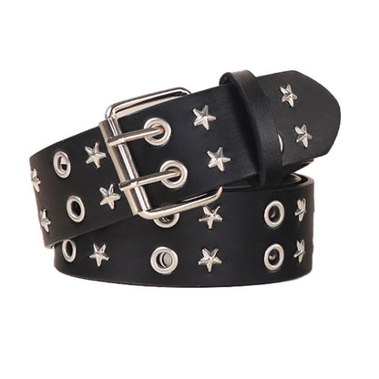 Black Belt for Women and Men, Unisex Personality Five-Pointed Star Studded Buckle Jeans Belt for Men Business style High Quality