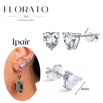 Women Pure Silver Series 925 Sterling Silver Ear Needle Geometric/Butterfly Flowers Pendant hoop Earrings Crystal Zircon Jewelry