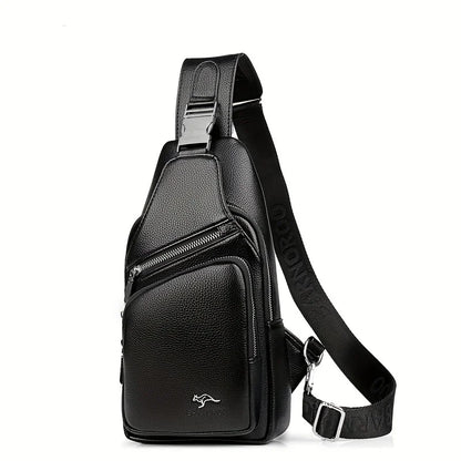 Men’s Vintage PU Leather Sling Bag – Large Capacity Crossbody Chest Bag with Multi-Pockets, Secure Buckle Closure – Stylish Comm