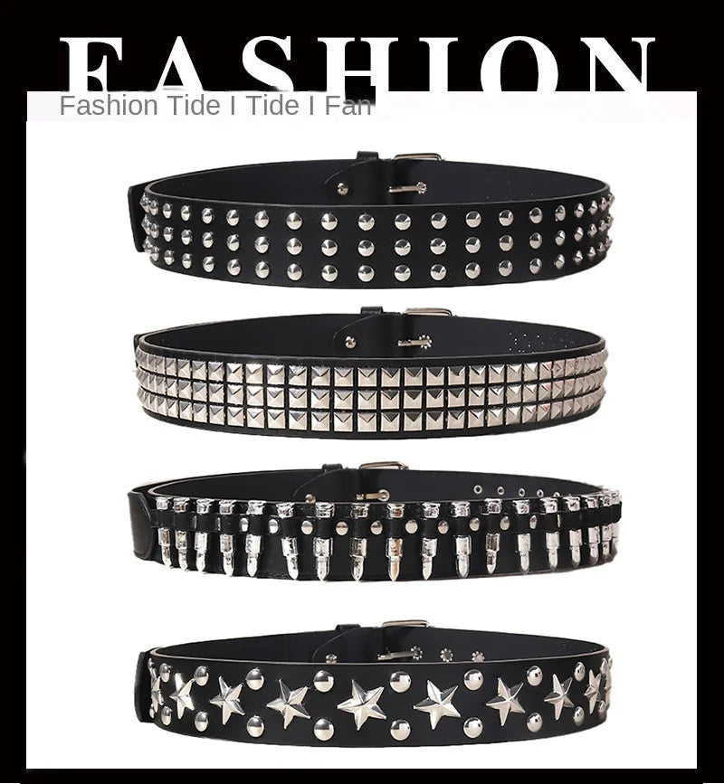 Black Belt for Women and Men, Unisex Personality Five-Pointed Star Studded Buckle Jeans Belt for Men Business style High Quality
