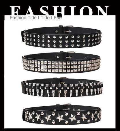 Black Belt for Women and Men, Unisex Personality Five-Pointed Star Studded Buckle Jeans Belt for Men Business style High Quality