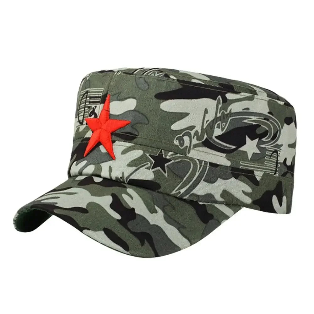 Unisex Cotton Men Cap Spring Summer Beach Outdoor Street Street Cool Church Sunhat Flat Top Hat With Red Star Dropshipping