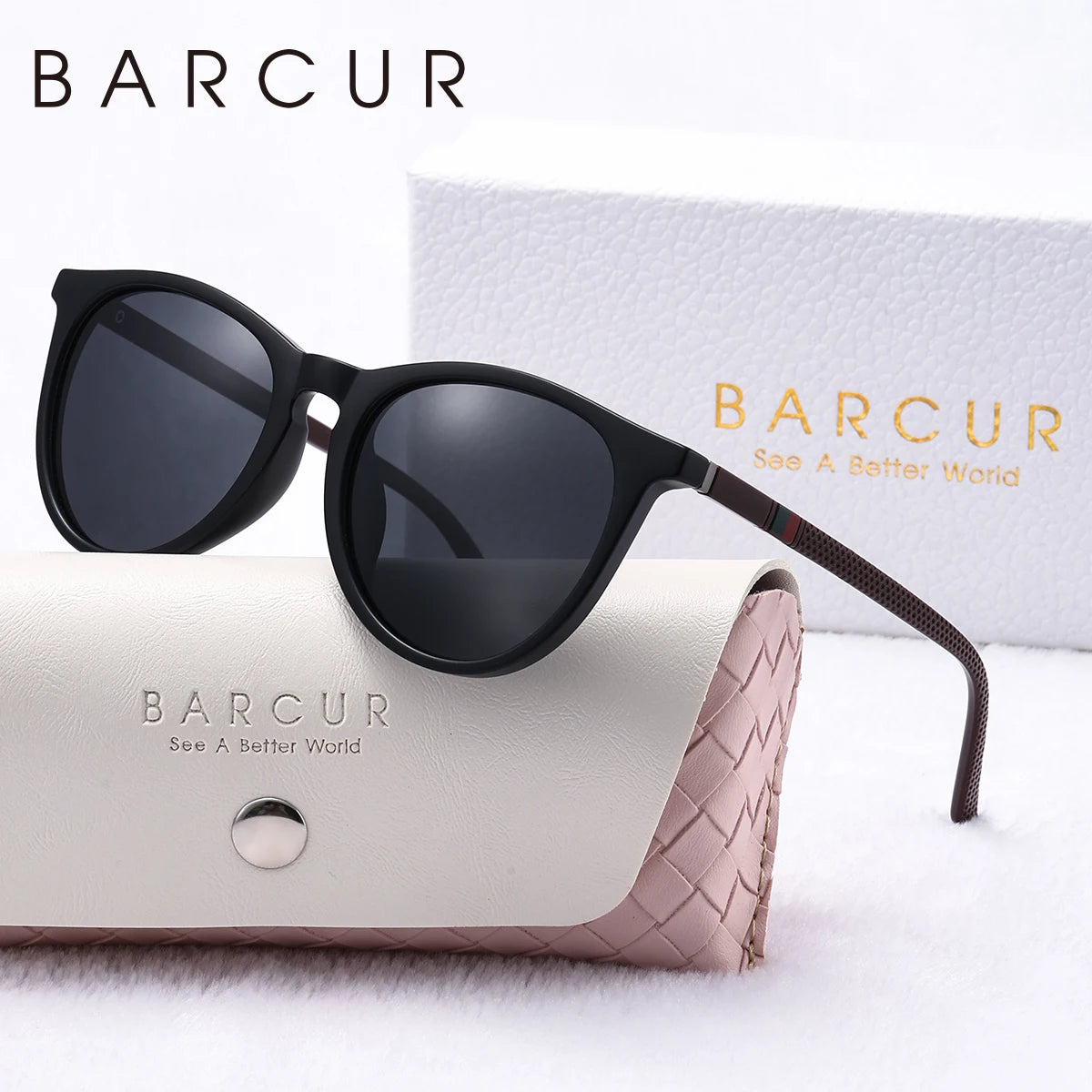 BARCUR Pink Fashion Polarized Glasses Bright Comfort PC Round Frame Holiday Travel Women Sunglasses Most Fashion Gift For Girls