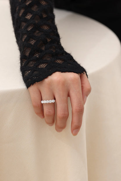 Lab Grown Diamond Eternity Band 1.1cttw 5 Stone D Color VVS Clarity 4mm S925 Sterling Silver Anniversary Wedding Rings