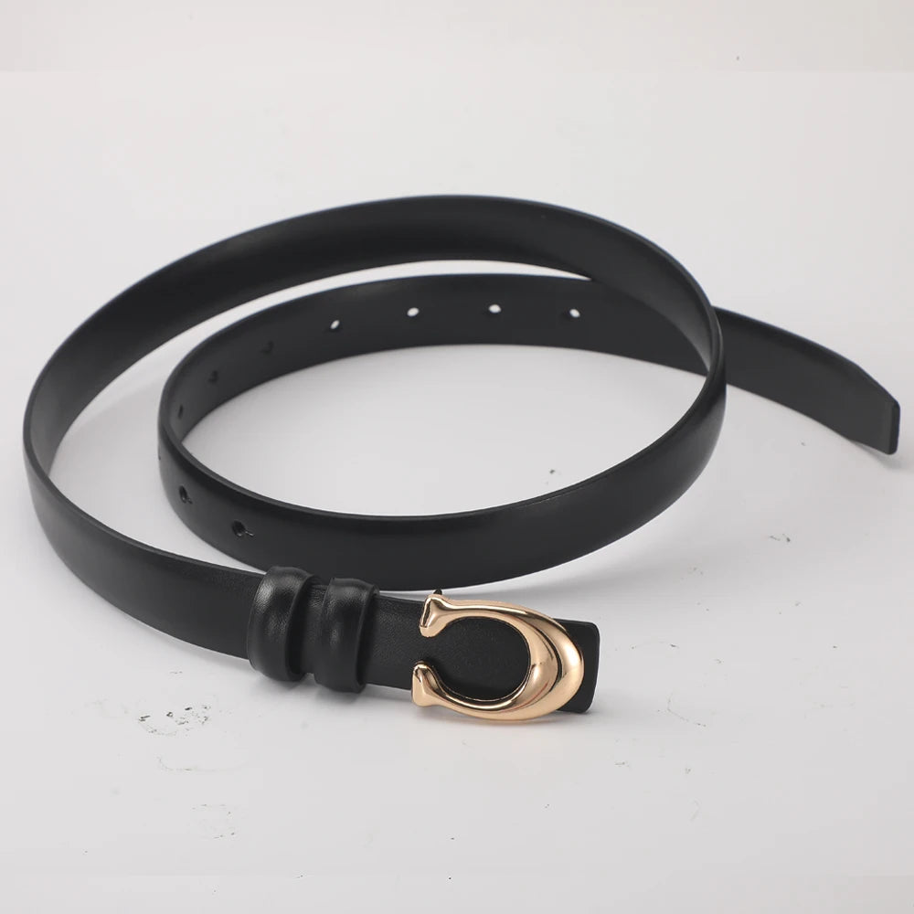 Fashionable C-shaped Smooth Buckle Durable Belt Simple Soft Women's Double-sided Belt With Casual Pants Clothing Accessories
