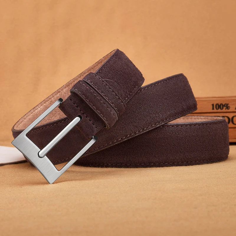 Sude Belts Cow Leather for Man And Lady Plaid Jeans Pin Buckle Luxury High Quality Classic Genuine Leather Sude Belts Cow Leathe