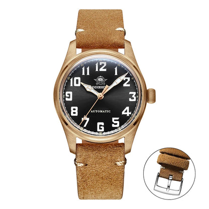 ADDIESDIVE 39mm Vintage CuSn8 Bronze Diver 200m Men's Watch Bubble mirror sapphire glass Automatic Mechanical Leather Strap