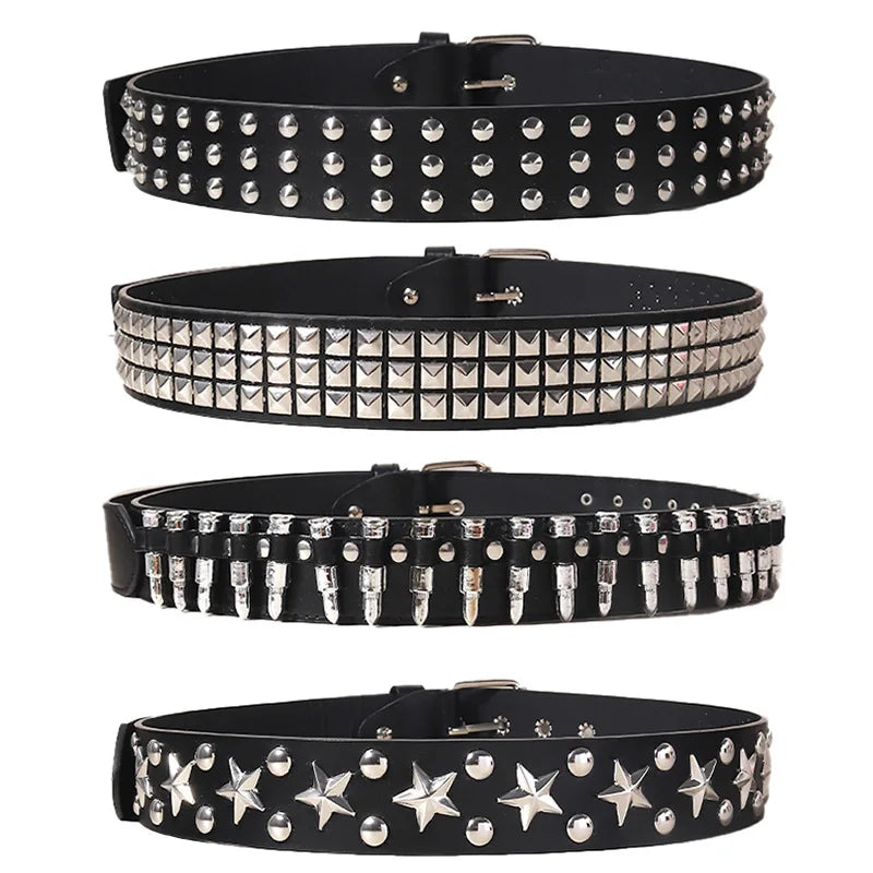 Black Belt for Women and Men, Unisex Personality Five-Pointed Star Studded Buckle Jeans Belt for Men Business style High Quality
