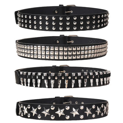 Black Belt for Women and Men, Unisex Personality Five-Pointed Star Studded Buckle Jeans Belt for Men Business style High Quality