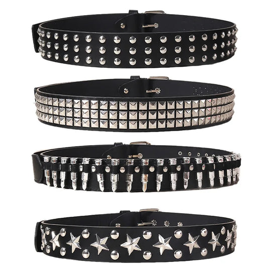 Black Belt for Women and Men, Unisex Personality Five-Pointed Star Studded Buckle Jeans Belt for Men Business style High Quality