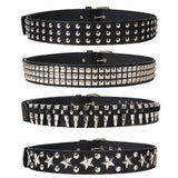 Black Belt for Women and Men, Unisex Personality Five-Pointed Star Studded Buckle Jeans Belt for Men Business style High Quality