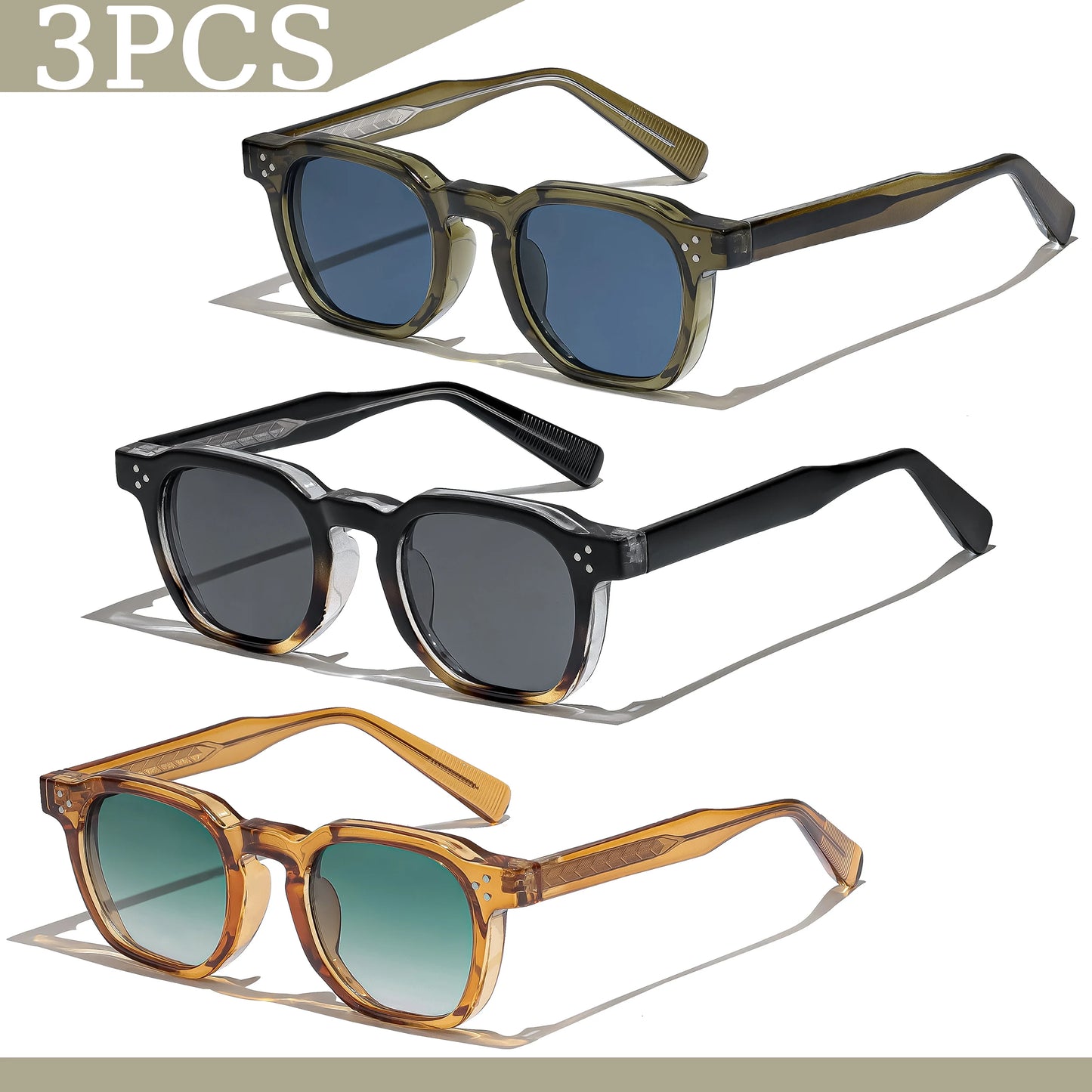 1/2/3 Pcs Wholesale New Square Retro Sunglasses Men Fashion Punk Sun Glasses Women Travel Eyewear Lunette De Soleil Femme UV400