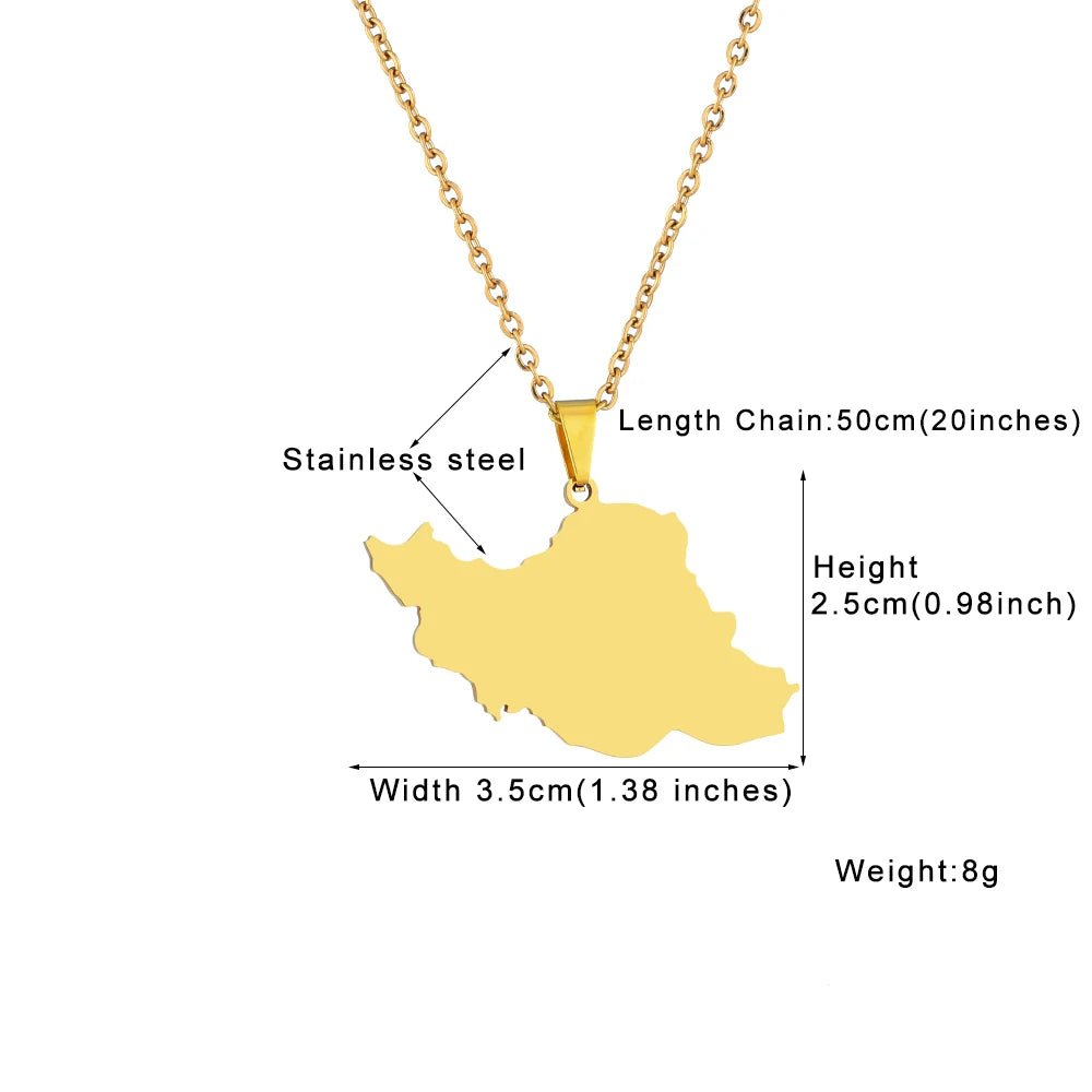 Islamic Republic of Iran Map Pendant Necklace Stainless Steel Gold/Silver Color Men Women Country Map Jewelry Gift
